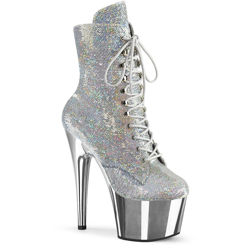Pleaser - ADORE-1020SQ-02 Plattformstiefel, Poledance Schuhe - Silberfarben/Chromfarben